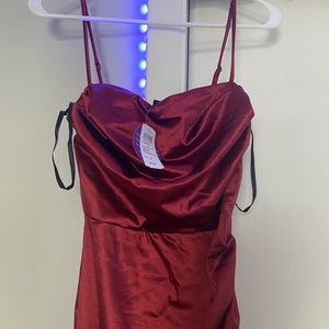 Burgundy Lola High Slit Satin Dress - S ( Brand New )